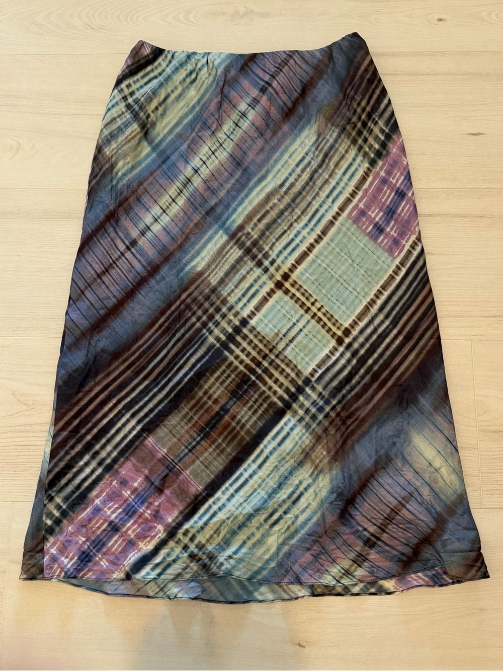 Helena Sorel Plaid Midi Skirt in Blue, Brown & Purple